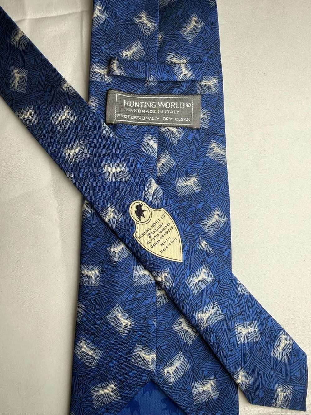 Hunting World Handmade in Italy Silk Necktie Blue with Horse Motif